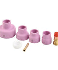 TIG welding torch accessory kit with pink ceramic cups and brass fittings for WP17 WP18 WP26 torches.