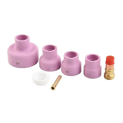 TIG welding torch accessory kit with pink ceramic cups and brass fittings for WP17 WP18 WP26 torches.
