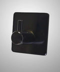 Rock Solid Black Stainless Steel Adhesive Wall Hook For Coats Towels And Umbrellas With No Hassle Peel Stick Mount, close-up view.