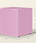 Pink Countertop Mini Freezer 1.1 Cubic Feet Compact Upright showing dimensions 18.5" x 17.5" x 19.25" for dorms and kitchens.