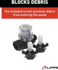 Heavy Duty Flow Max Rv Water Pump With 50 Psi Pressure And 3 Gallons Per Minute Flow, including debris-blocking filter and connectors.