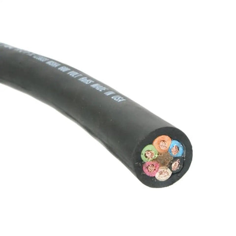 12 AWG 6 Conductor SOOW Portable Cord Cable Black 600V Heavy Duty Flexible Extension Reel 500 Feet Workhorse For Industrial Shops And Outdoor Use Weather Resistant With Minus 40C To 90C Temp Rating Works Indoors Or Outdoors, cut end view