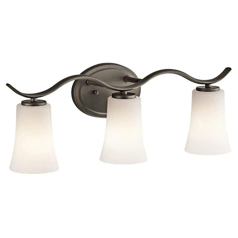 Armida 3 Light Vanity Light With LED Bulbs Satin Etched White Glass In Brushed Nickel for bathroom mirror lighting