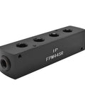 Aluminum Pencil Manifold 3/8 In FPT Inlet To 1/4 In FPT Outlets Rectangular Air Distribution Block in black, side view