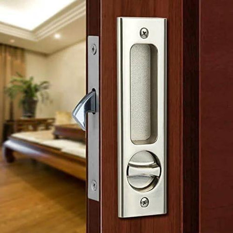 Privacy Pocket Door Lock Hardware With Key For Invisible Barn Doors In Brushed Nickel Finish Indoor Privacy Furniture Lock Set 1 Pack