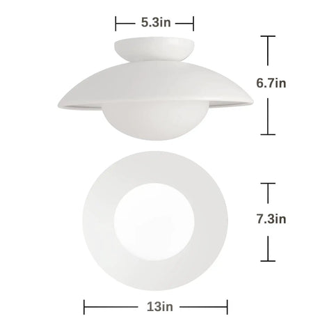 Soft Black 13 Inch UFO Style Semi Flush Mount Ceiling Light Fixture dimensions and frosted glass shade details.