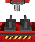 Close-up view of Beefy 30 Ton H Frame Air Hydraulic Shop Press With Hand Winch And Pin Kit Fully Welded Steel Frame Safety Guard