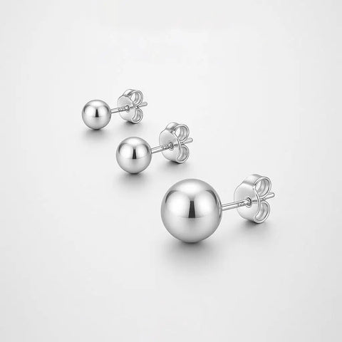 Three Piece Set Of 925 Sterling Silver Ball Post Stud Earrings In 3mm 6mm And 8mm Sizes A Classic Minimalist Gift For Teens And Ladies Who Love Everyday Shine. 3, 6, 8mm silver studs