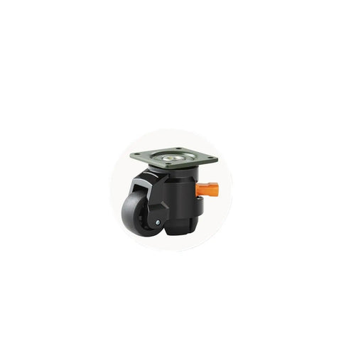 Heavy Duty Swivel Caster Wheels 4 Pack With Quick Adjust Leveling Feet Gonna Keep Your Workbench Rock Solid Smooth Rolling Durable Nylon Casters For A Flawless Shop Setup (2 Inch) black nylon caster with a metal base and an orange adjustment knob.