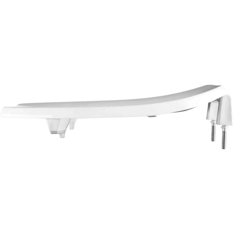 Side view of Elongated White Toilet Seat With 2 Inch Lift Raised Open Front For Easier Sitting Long Lasting Solid Plastic Commercial