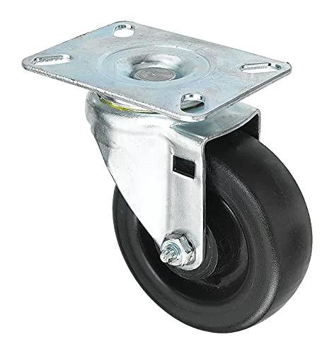 High-temperature bakery oven rack caster with 4-inch wheel and metal mounting plate.