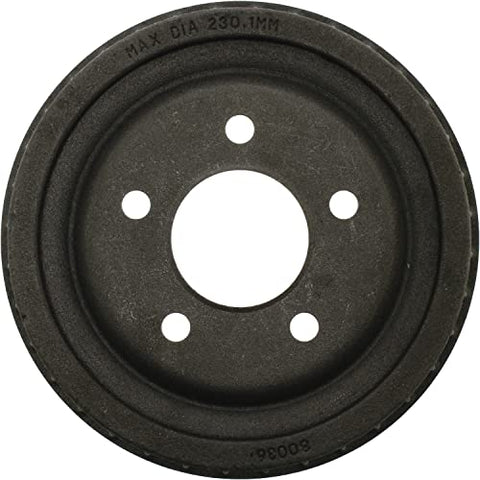 Front view of Centric C-Tek rear brake drum; dark metal with central bore and bolt holes.