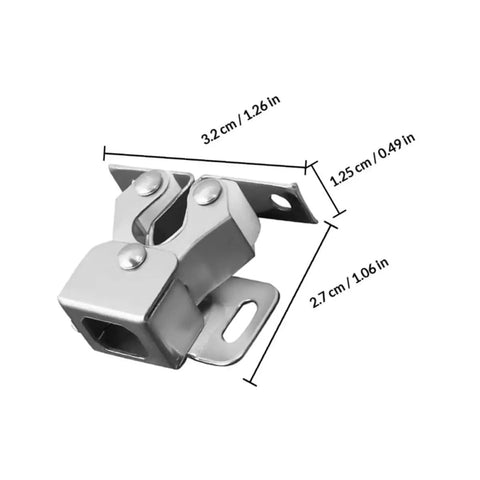 Sliding Mirror Door Catch Set Eight Piece Durable Low Profile Steel Latches With Double Ball Tension Rollers dimensions shown