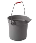 Heavy Duty 14 Quart Gray Round Pail For Pro Cleaning With Printed Measurement Lines And Solid Grip Bail side view