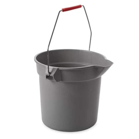 Heavy Duty 14 Quart Gray Round Pail For Pro Cleaning With Printed Measurement Lines And Solid Grip Bail side view