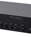 60 Watt Five Channel 100 Volt And 70 Volt Commercial Mixer Amplifier, front view with control knobs and inputs