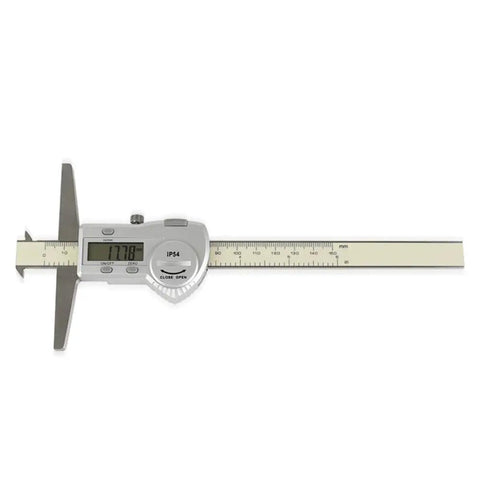 Double‑Hook Digital Depth Gauge Waterproof Stainless Steel Electronic Vernier Caliper on a white background, showing LCD display and scale.