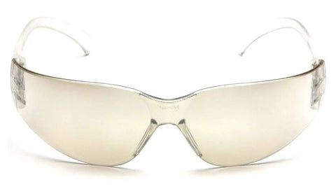 Front view of Budget Lightweight Frameless Safety Glasses With Integrated Nosepiece, Anti Scratch Lenses, ANSI Z87.1, Clear And Mirror Finish.