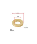 50 Pcs M1.0 Brass Washers Flat Copper Sealing Washers Gaskets for electronics, hardware, lighting, furniture; dimensions shown.