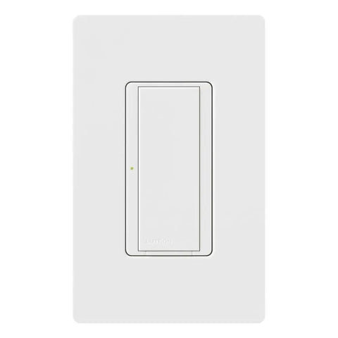 Front view of Maestro 8A Digital Light Switch For Single Pole And Multi Location, White Finish, Tap To On Off, LED Indicator Glows Bright When On And Soft Night Light When Off, Ideal For Modern Home Lighting Control.