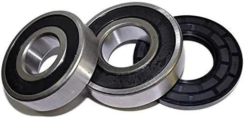 Solid Fix Bearing And Seal Repair Kit Compatible With Frigidaire Front Load Washing Machine Washer Tub featuring two metal bearings and one rubber seal.