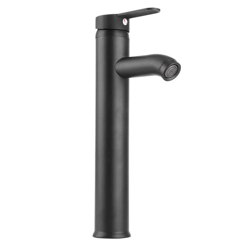 Maqulae Stainless Steel Basin Faucet, Black Tap with Bubbler (Tall) showcasing a sleek design with a modern handle.