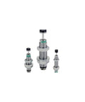 Three metallic Beefy Hydraulic SCK-00-30 Dampers for ultra smooth stops in industrial machinery and garage setups.