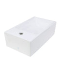 Rectangular White Ceramic Vessel Sink For Countertop Install With RenoGloss Finish, Overflow, 17.85 Inch Wide By 9.44 Inch Deep, Vitreous China Slick Modern Bathroom Vessel Sink, 5.5 Inch Height, Single Hole Faucet Ready, Drain And P Trap Not Included in side angle view