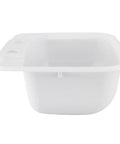 Side view of Compact Rectangle RV Sink For Small Camper Bathrooms Single Bowl Lavatory Basin In White Plastic Fits Most RV Vanities Includes Drain Stopper And Hardware