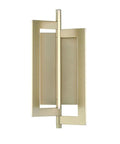 Slick Modern Wall Sconce With Asymmetrical Fan Frame LED Light Featuring Water Mill Inspired Gold Finish showing steel design for ambient lighting.