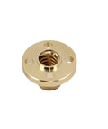 Close-up of a brass T8 nut for 8mm lead screw with 2mm pitch, 4 starts, part of 4 Pack T8 Brass Nut For 8mm Lead Screw, ideal for 3D printer Z axis.