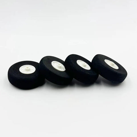 Five Piece Lightweight Foam RC Plane Wheel Set For RC Aircraft And Helicopters, Easy Install DIY Model Airplane Wheel Replacement, 2 Inch Diameter, Black