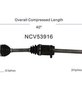Front CV Axle Left And Right For 2009 2010 2011 2012 2013 2014 Nissan Maxima 3.5L V6 S SV Base Sedan Front Driver And Passenger Side Joint Shaft Assembly, showing NCV53916 dimensions.
