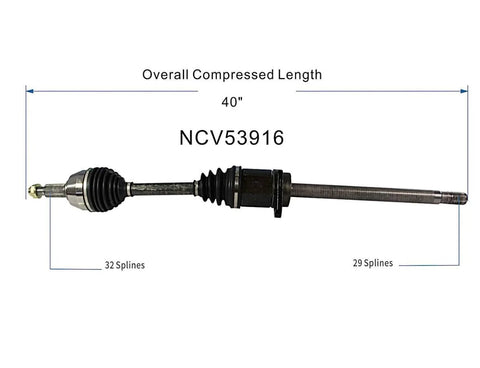 Front CV Axle Left And Right For 2009 2010 2011 2012 2013 2014 Nissan Maxima 3.5L V6 S SV Base Sedan Front Driver And Passenger Side Joint Shaft Assembly, showing NCV53916 dimensions.