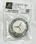 Mercedes-Benz 75mm Wheel Center Cap Black Classic Logo With Chrome Star Laurel And Trim Ring OEM Quality Fit Genuine MB Parts