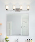 Lit 4 Light Vanity Light With Dual Glass Shades In Brushed Nickel Hardwired Wall Mount Indoor Modern Bath And Kitchen Fixture