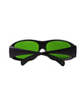 Front view of Pro Level Laser Safety Glasses Built For 980Nm 1064Nm And 1320Nm Lasers with green lenses and black frame.
