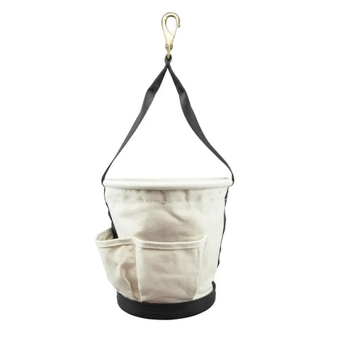 Heavy Duty Tapered Wall Bucket With Four Pockets For Pros, A Real Workhorse, Durable HDPE Top Ring, reinforced web handle and hook
