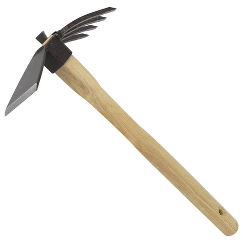 Heavy Duty Hoe And Fork Garden Tool Combo with 3.25 Inch Carbon Steel Blade and 4 Prong Fork, Japanese Style Hand Cultivator
