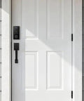 Super Slick Smart Door Lock Handle Set Delivering Breezy No Fuss Keyless Entry With Fingerprint Scan App Control And Easy Apple Watch Sync for white door.