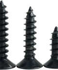 Heavy Duty Self Tapping Screws Set In Black Countersunk Flat Head M1.2 And M1.4 1000 Pcs Precision Machined Steel shown in close-up view