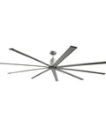 96 Inch Heavy Duty Industrial Ceiling Fan In Slick Silver With Six Speed Remote Control, featuring nine blades for optimal airflow.