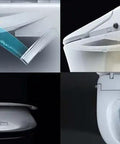 Detailed view of Top Shelf Elongated Bidet Toilet Seat In Crisp White with self-cleaning nozzle and control panel.