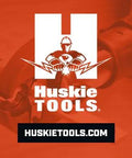Huskie Tools logo featuring a person operating a heavy duty hydraulic bolt cutter against an orange background.
