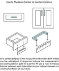 Diagram on measuring center-to-center distance for cabinet pull installation.