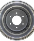 Front view of Centric C-Tek rear brake drum, gray metal with five lug holes