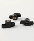 Close-up of three M6 Through Hole Wing Knobs Pack Of 20 With Hella Secure Thumb Screw Threads for easy hand tightening.