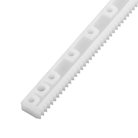 Durable Plastic Gear Kit With Pulleys Belts And Crown Gears showing a white plastic gear rack for DIY models and robotics