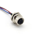 Tough As Nails M12 5 Pin A Code Female Connector Cable IP67 Back Mount with unshielded straight aviation socket, front view.