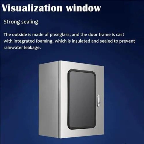 Stainless Steel Outdoor Electrical Enclosure Box with plexiglass window, 14x12x10 in, waterproof, for construction sites and control panels.